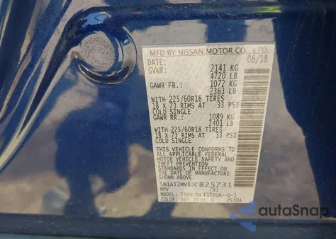 2018 Nissan Rogue Sl from USA, damaged, VIN 5N1AT2MV8JC825731